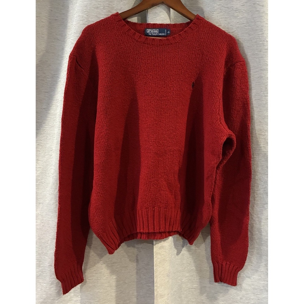 Vintage Polo Ralph Lauren Sweater Mens Size XL Red Pullover Chunky Knit 90s